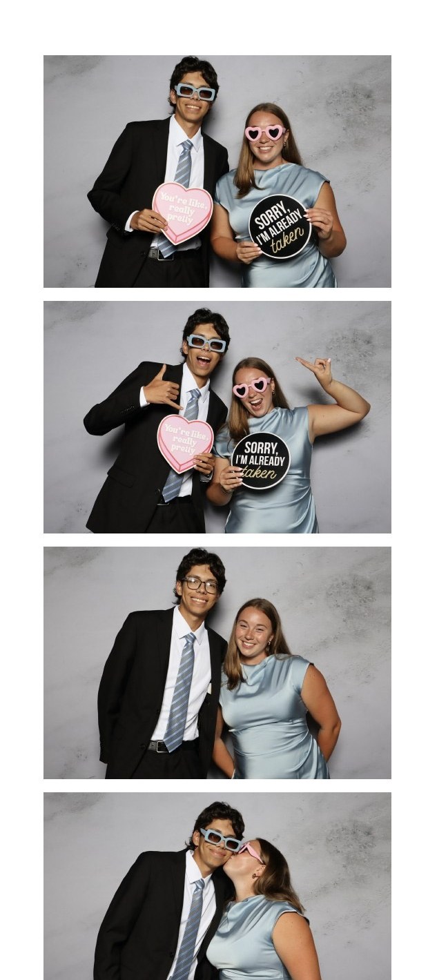 A four frame photo strip of guests posing with props